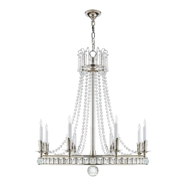 Joe Nye for Visual Comfort Signature Regency Large Chandelier in Polished Nickel with Seeded Glass For Sale