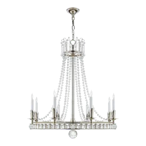 Joe Nye for Visual Comfort Signature Regency Large Chandelier in Polished Nickel with Seeded Glass