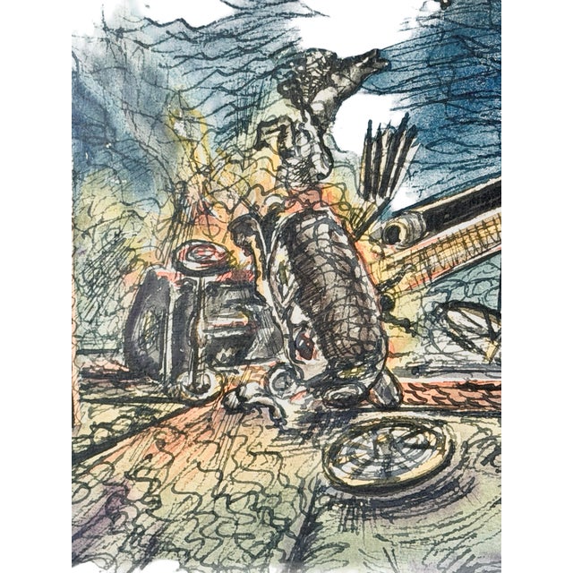 William H. Ferguson Signed Surrealist Carriage Crash Mixed Media Artwork For Sale In Philadelphia - Image 6 of 12