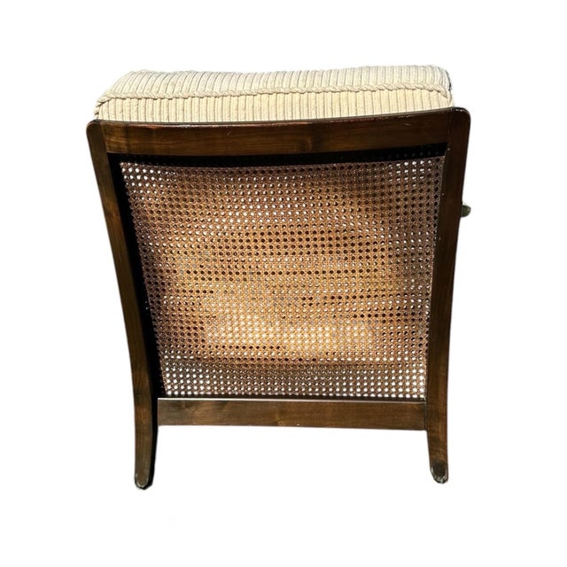 Wilhelm Knoll 1950s Knoll Antimott Woven Cane Lounge Chair Wood Corduroy Cushions Mid Century Modern For Sale - Image 4 of 10