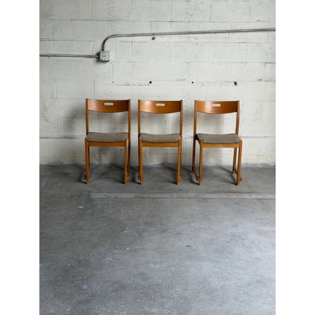 Beautiful set of three vintage Danish modern dining chairs crafted in Denmark. These chairs feature clean Scandinavian...