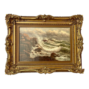 Antique Seascape Oil on Canvas, Gilded Frame, Richard Dey De Ribcowsky 1909