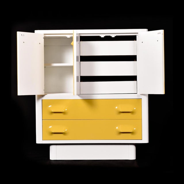 Mid-Century Modern Space Age Broyhill Chapter One Yellow and White Gentlemen's Chest Dresser For Sale - Image 3 of 15