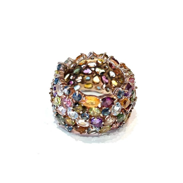 Baroque Bochic “Capri” Multi Color Tourmalines & Amethyst Ring Set In 18K Gold & Silver For Sale - Image 3 of 12