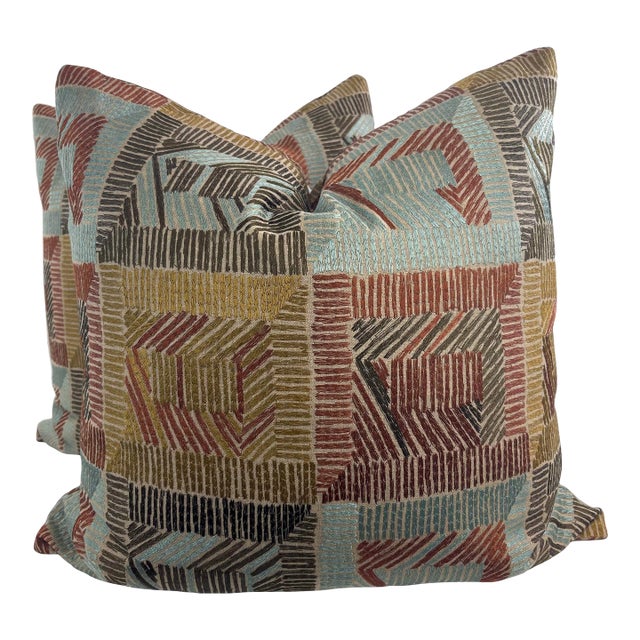 "Autry Embroidery" in Raisin 22" Pillows-A Pair For Sale