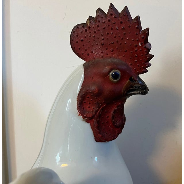 18th Century Large 18th Century Chinese Export Porcelain Cockerels or Roosters on Fitted Carved Wood Bases - a Pair For Sale - Image 5 of 13