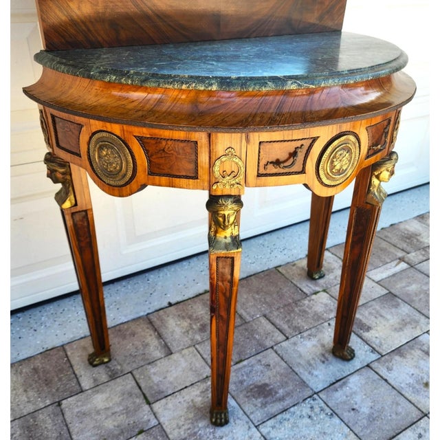 Brown French Empire Style Console Marble Entry Table & Mirror For Sale - Image 8 of 17