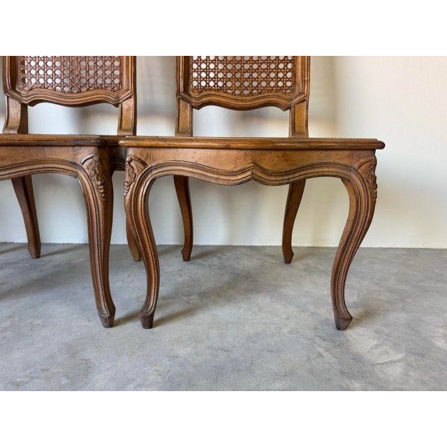 Vintage French Country Louis XV–Style Carved Wood Dining Chairs With Cane Backs — Set of 4 For Sale - Image 12 of 12
