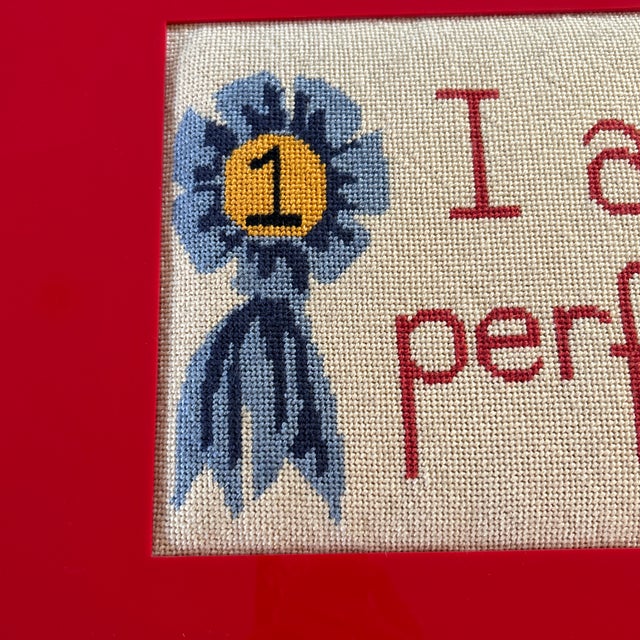 Transitional Vintage Framed Needlepoint “I Am Perfect” For Sale - Image 3 of 9