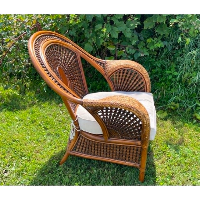 Late 20th Century "Azteca" Woven Rattan Spiderweb Lounge Chairs Featuring Distinctive Sunburst and Web Patterns For Sale - Image 9 of 16