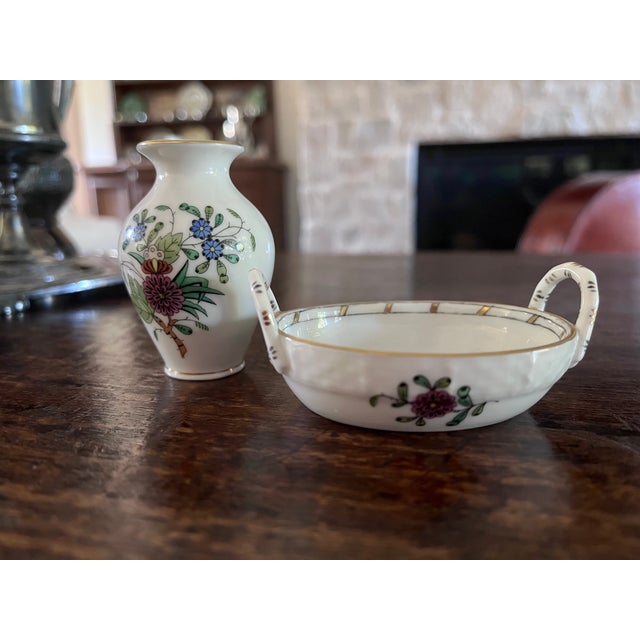 Ceramic Vintage Herend Hungary Windsor Garden Porcelain Miniature Vase and Trinket Dish Set For Sale - Image 7 of 18