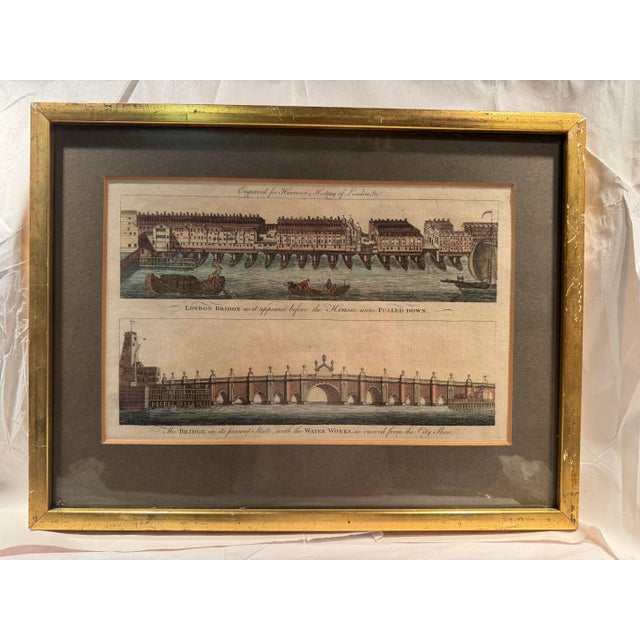 English London Bridge From Harrison's History of London, Original 18th Century Hand Colored Engraving For Sale - Image 3 of 8