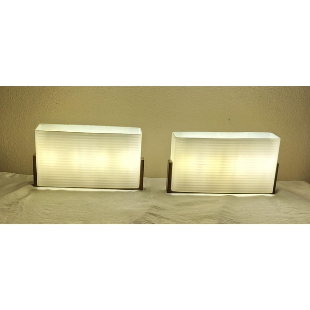 1960s Vintage Minimalist Wall Lamps with Brass Brackets and Opaque White Fluted Glass Shades, 1960s, Set of 2 For Sale - Image 5 of 12