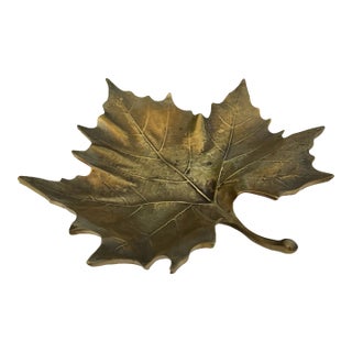 Vintage Brass Fall Leaf Plate by Phelps Dodge Brass Co. For Sale