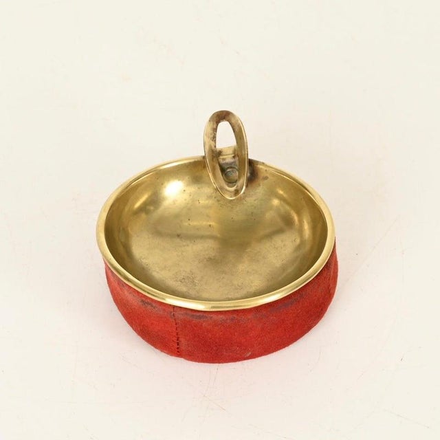 1950s Mid-Century Italian Brass and Red Suede Ashtray, 1950s For Sale - Image 5 of 11