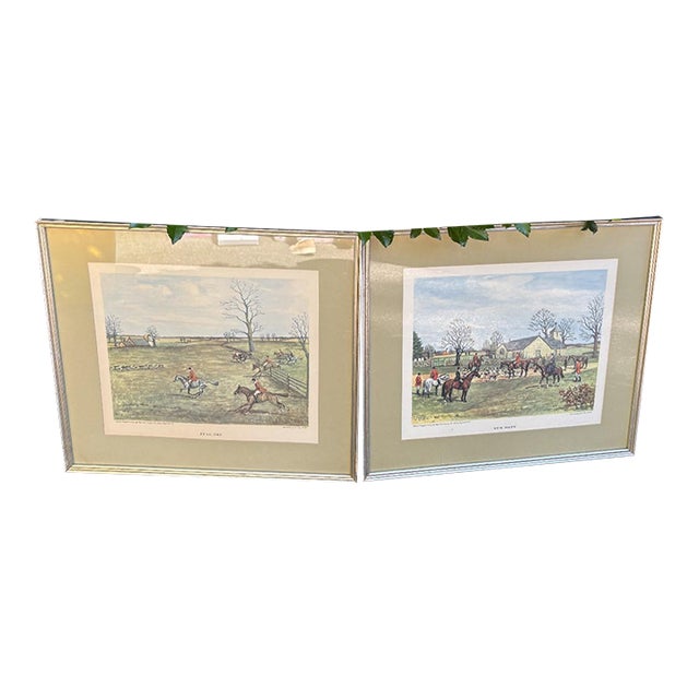 1950s Edward S Voss 'Full Cry' and 'The Meet' Fox Hunt Equestrian Drawings Signed - Set of 2 For Sale