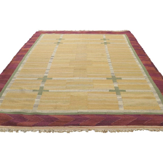 Mid-Century Modern Mid 20th Century Vintage Swedish Kilim Rollakan Rug, 4'7 X 6'9 For Sale - Image 3 of 10
