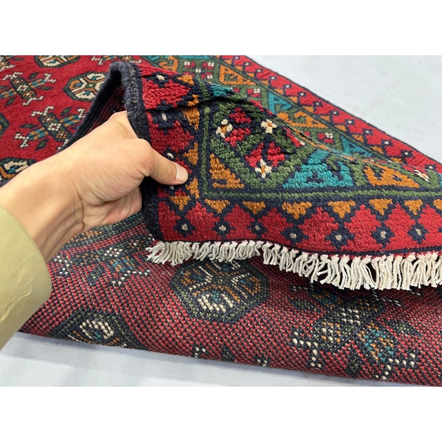 Red and Turquoise Turkmen Tribal Wool Runner Rug, 2'9" X 15'9" For Sale - Image 12 of 13