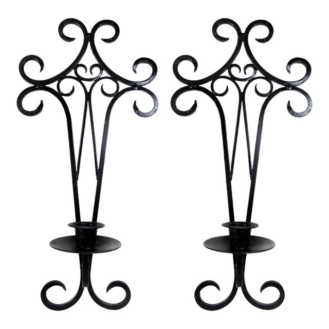 Black Metal Wall Mounted Hanging Sconce Candle Holders Set Of 2