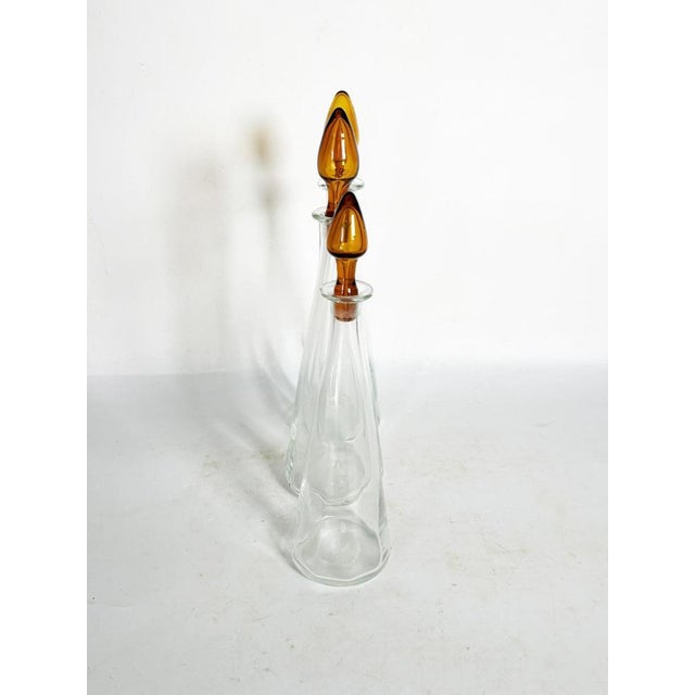 Vintage Art Glass Bottles with Orange-Brown Stoppers, France, 1970, Set of 3 For Sale - Image 9 of 11
