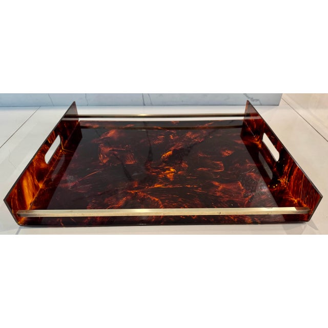 Late 20th Century Large Christian Dior Lucite & Brass Serving Tray For Sale - Image 5 of 10
