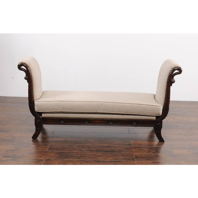 Wood French 1860s Empire Style Walnut Bench with Out-Scrolled Sides and Swan Figures For Sale - Image 7 of 10