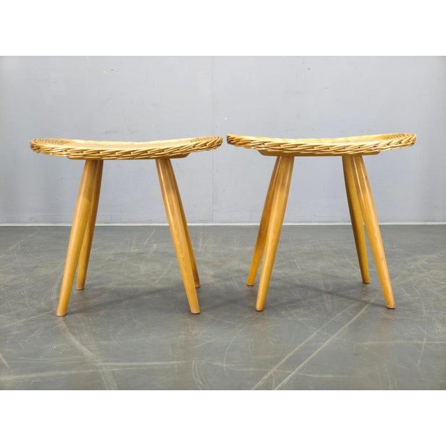 Rattan Side Tables by Jan Kalous for Uluv, 1970s, Set of 2 For Sale - Image 3 of 15