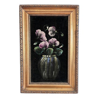 Pink Flower, 1960s, Oil Painting on Velvet, Framed For Sale