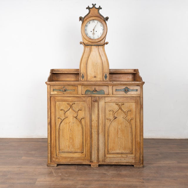 Farmhouse 19th Century Original Painted Swedish Pine Clock Cabinet For Sale - Image 3 of 12