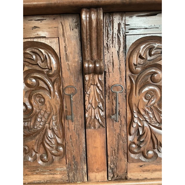 Vintage Spanish Carved Pecky Cypress Cabinet For Sale - Image 11 of 15
