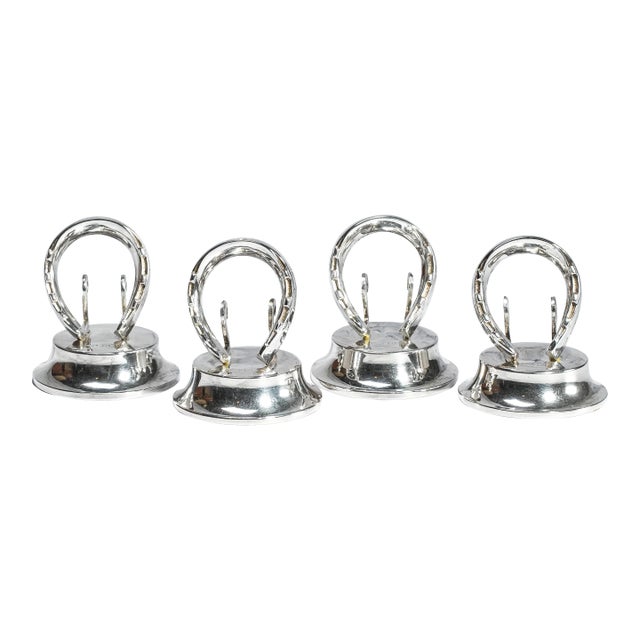 Horseshoe Equestrian Theme Antique English Sterling Silver Menu Place Card Holders Home Table Decor For Sale