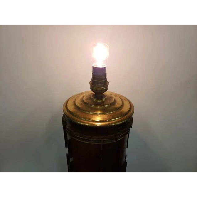American Vintage Wallpaper Roller Converted Table Lamp, Walnut and Brass For Sale - Image 3 of 11