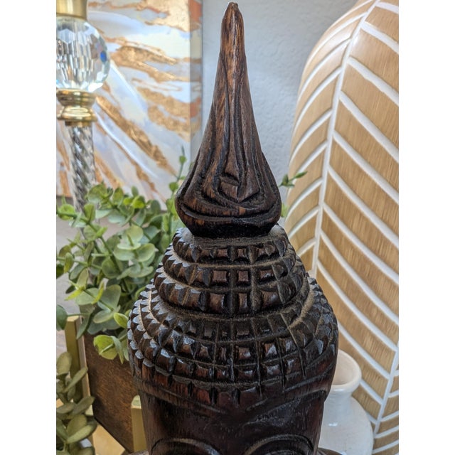 Vintage Hand Carved Wooden Buddha Statue Sculpture Meditation Figure 14” Thai For Sale In Dallas - Image 6 of 12
