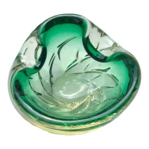 Mid 20th Century Handblown Green and Gold & Silver Foil Sommerso Swirl Catchall