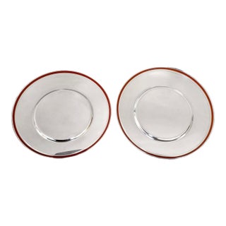 Mid 20th Century Christofle "Talisman" Silver-Plated Chargers Rouge Sienna - a Pair For Sale