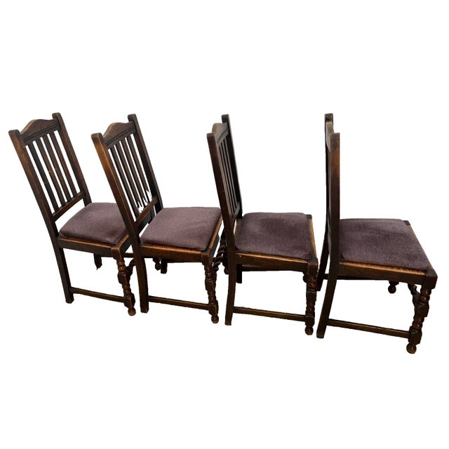 Antique Chairs Set of Four, Barley Twist Accent, Solid Oak, Lavender Seats For Sale In Palm Springs - Image 6 of 11