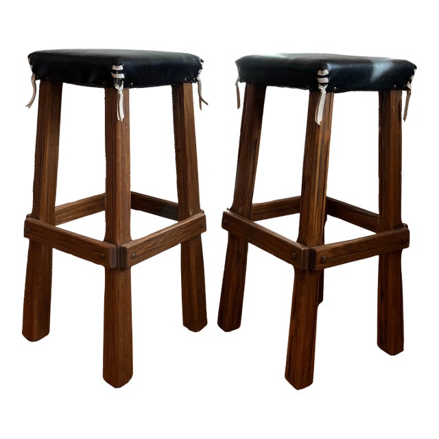 Mid Century Bar Stools Leather A. Brandt Ranch Oak For Sale