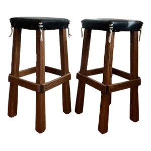 Mid Century Bar Stools Leather A. Brandt Ranch Oak
