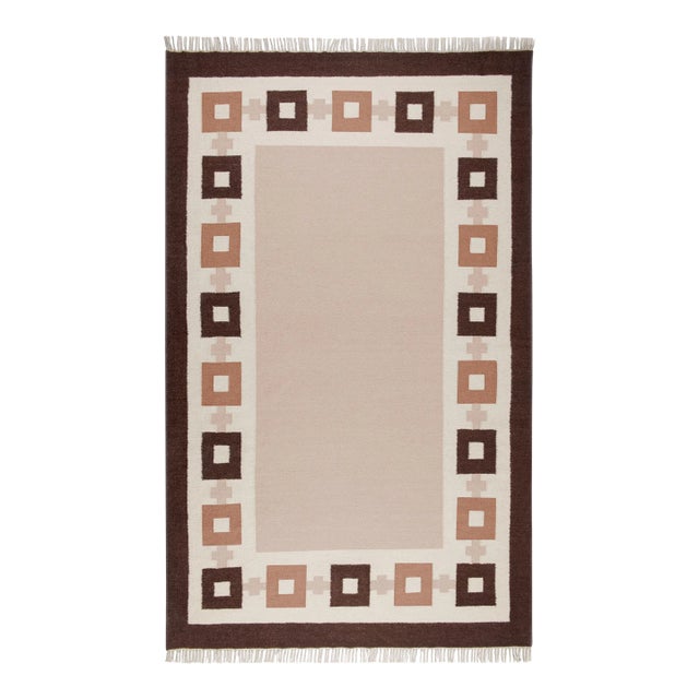 Part & Parcel Goods Wool Chain Rug 9' x 12', Bisque, Topaz, Chocolate and Eggshell For Sale