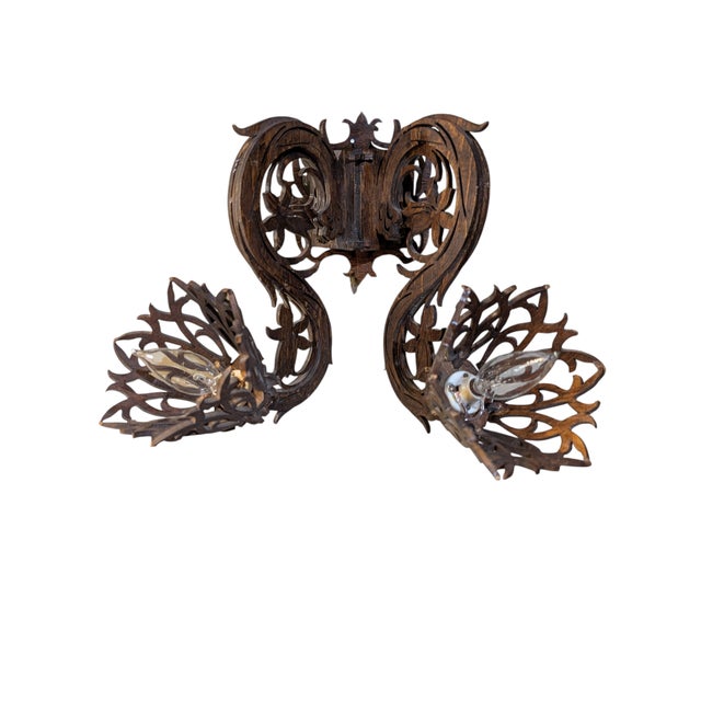 Antique Early 1900's Carved Wood Wall Sconces, a Pair For Sale - Image 4 of 11