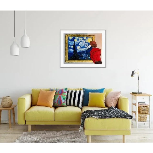 Textile Starry Night at the Museum, Contemporary Original Oil Painting by L Haas For Sale - Image 7 of 8