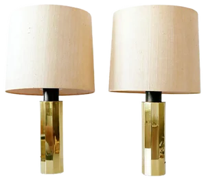 German Decagonal Brass Table Lamps, 1960s, Set of 2