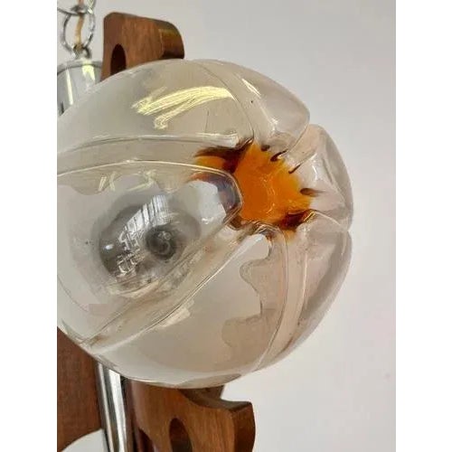 Wood Wood and Murano Art Glass Pendant Light, Italy, 1970s For Sale - Image 7 of 8