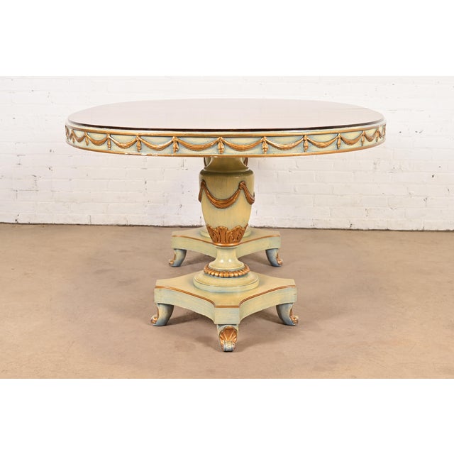 Karges Style Italian Regency or Neoclassical Walnut and Parcel Gilt Double Pedestal Extension Dining Table, Circa 1940s For Sale - Image 12 of 13