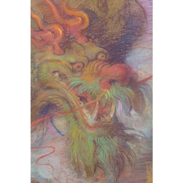 Quang Ho Dragon by Quang Ho | Pastel on paper depicting a colorful dragon among clouds and mountains. For Sale - Image 4 of 5