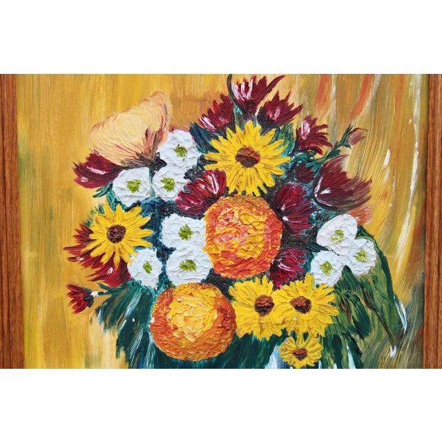 Vintage 1960s Floral Still Life Original Oil Painting For Sale - Image 9 of 12