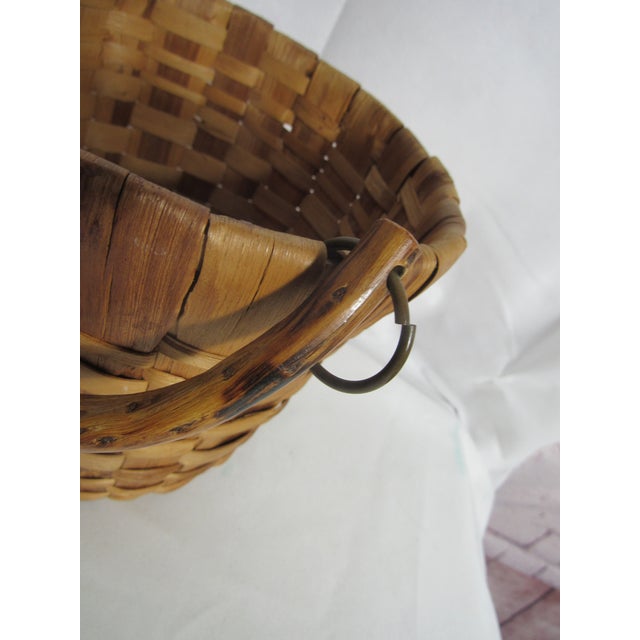 Vintage Wood Slat Basket + Bent Wood Stick Handle For Sale - Image 15 of 16