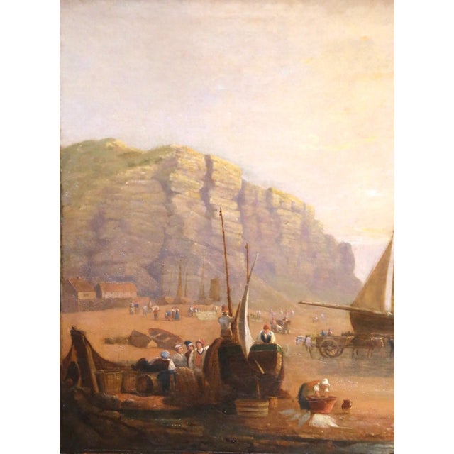 Mid-19th Century English Coastal Fishing Scene Oil Painting in Giltwood Frame For Sale - Image 4 of 10