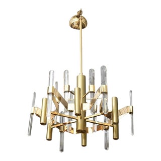 Gold-Plated Brass and Crystal Chandelier by Gaetano Sciolari For Sale