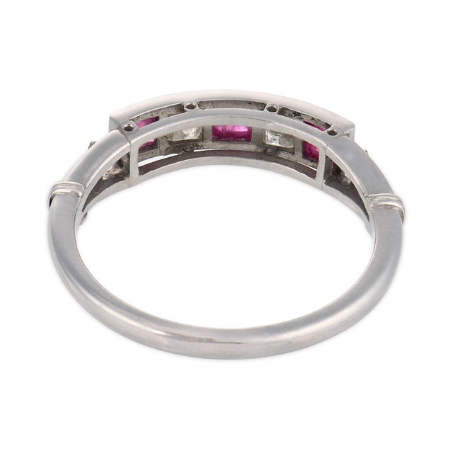 Vintage Ruby Diamond Platinum Five Stone Ring, Size 6.25 For Sale In Los Angeles - Image 6 of 6